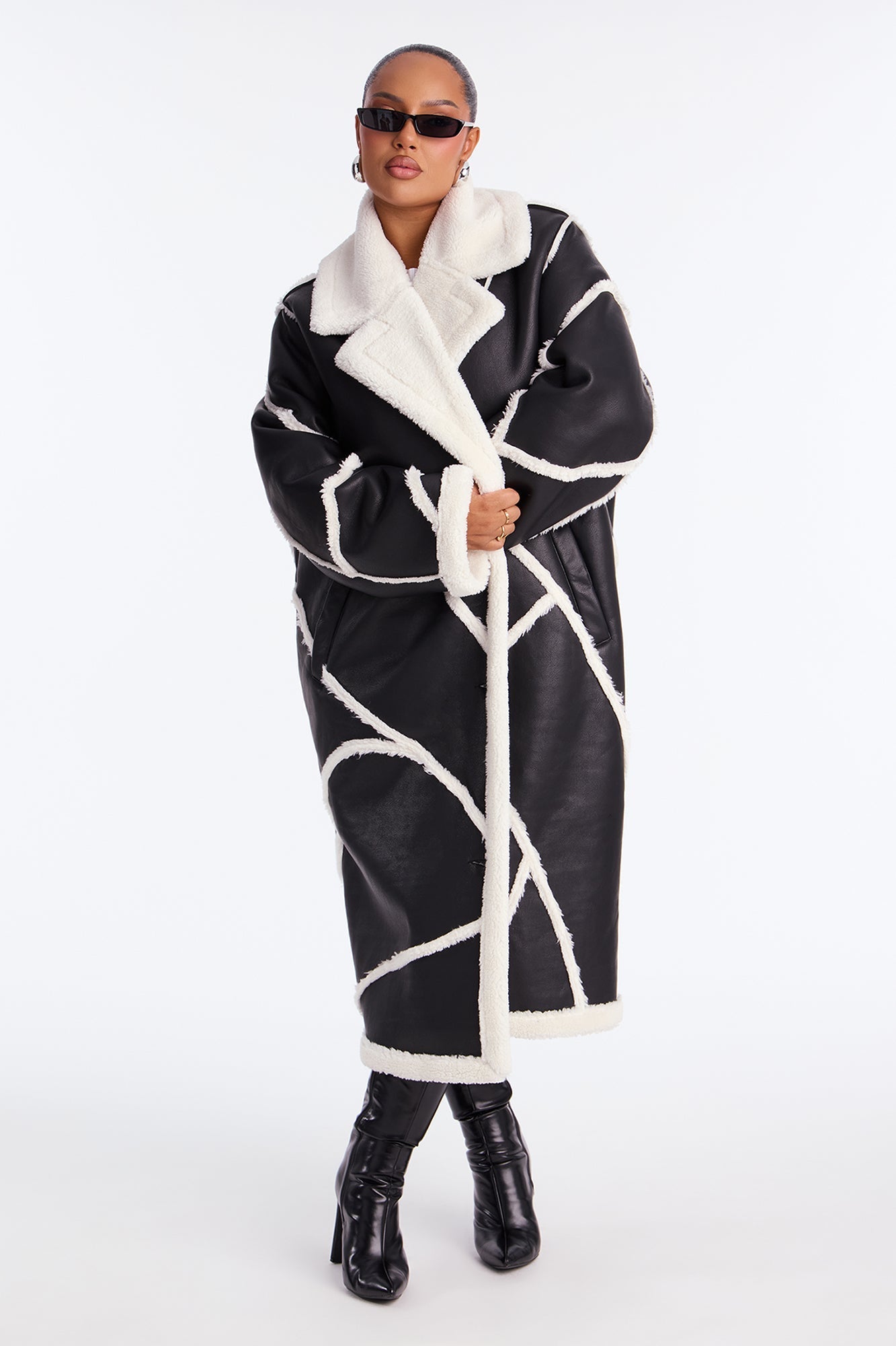 Chic Synthetic Leather Trench Coat - Black