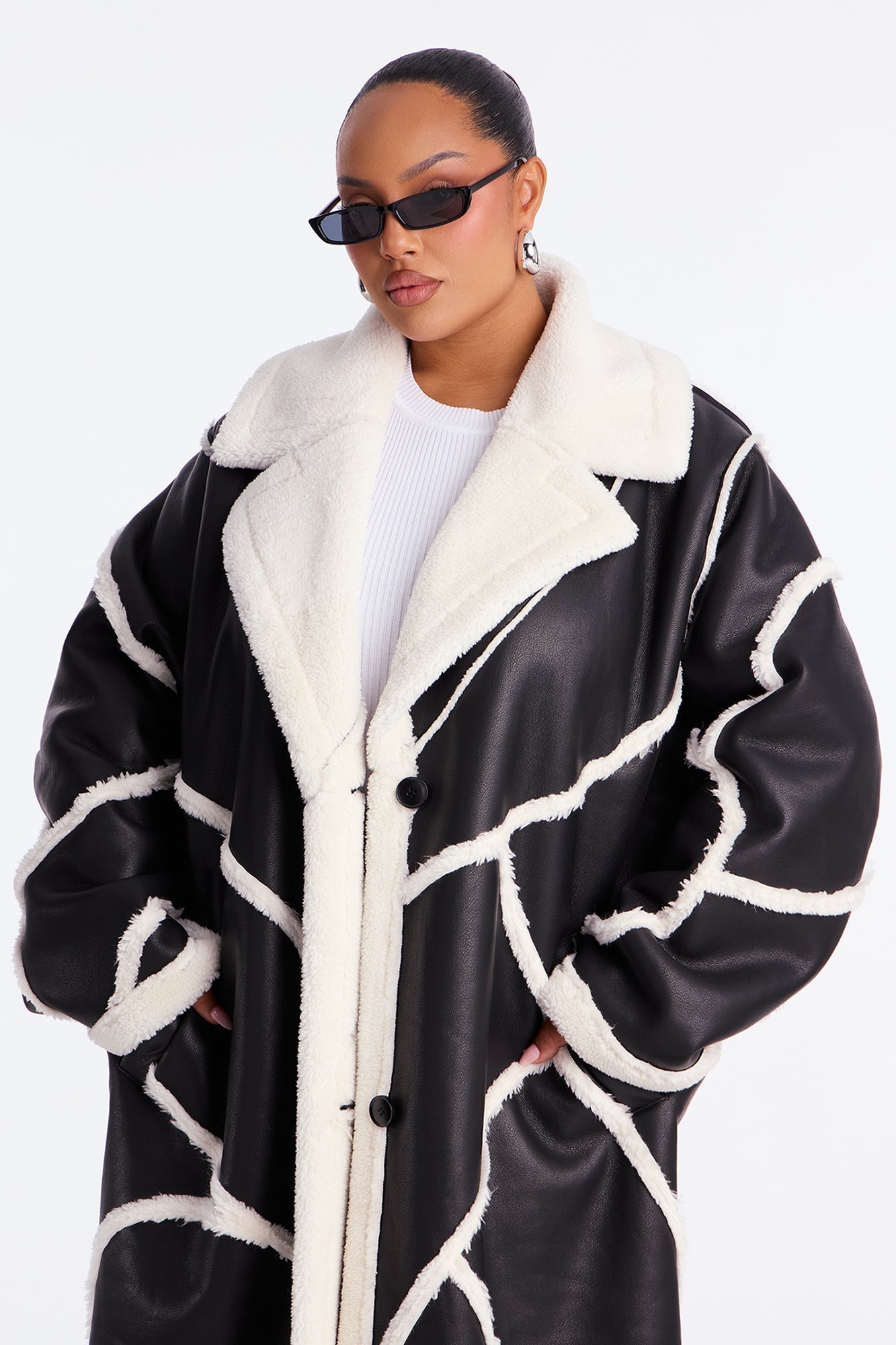 Chic Synthetic Leather Trench Coat - Black
