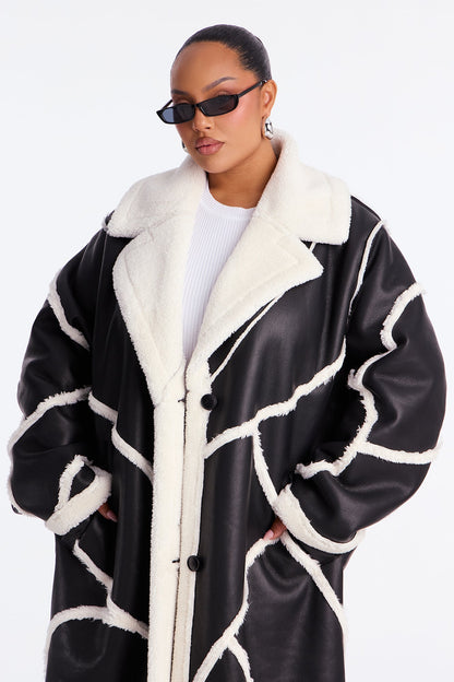 Chic Synthetic Leather Trench Coat - Black