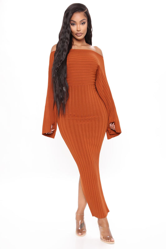 Midi Pull Dress - Cognac