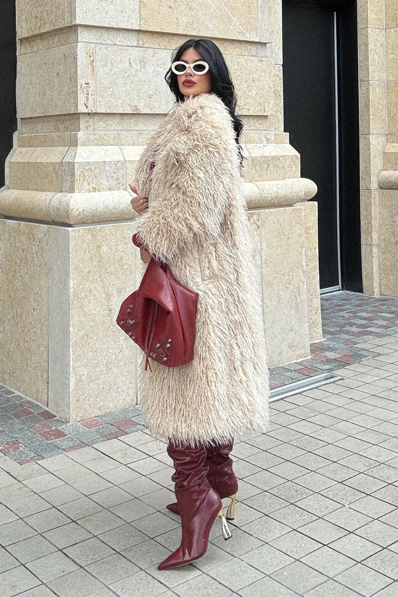 Nikita Faux Fur Trench Coat - Tan