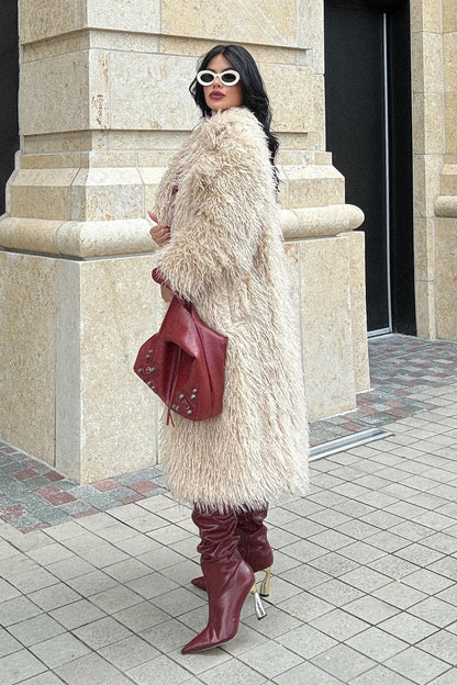 Nikita Faux Fur Trench Coat - Tan