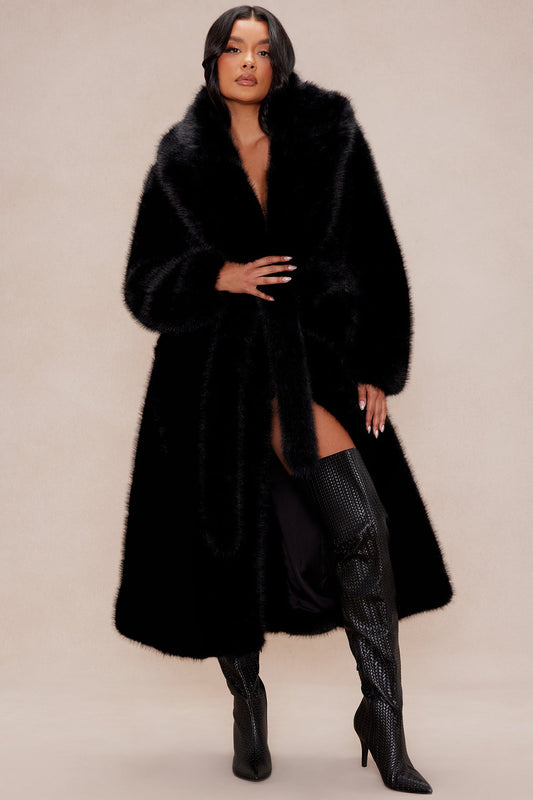 Madison Faux Fur Coat - Black