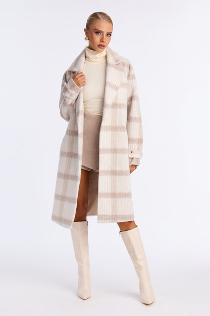 Chic Plaid Coat Persuasion - Taupe/combo