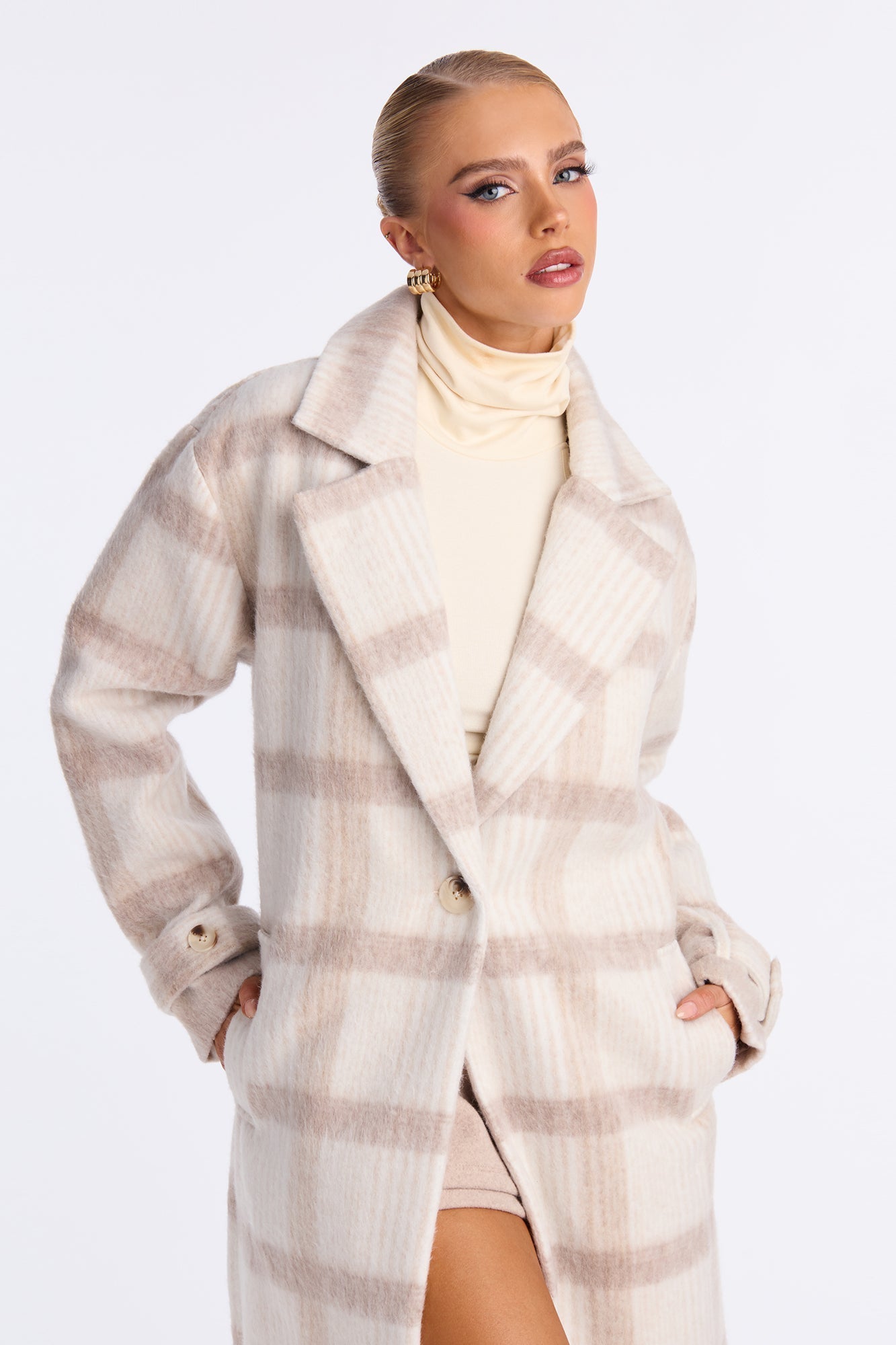 Chic Plaid Coat Persuasion - Taupe/combo