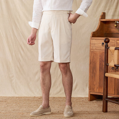 Gurka Pleated Bermudas in Linen Blend Roma