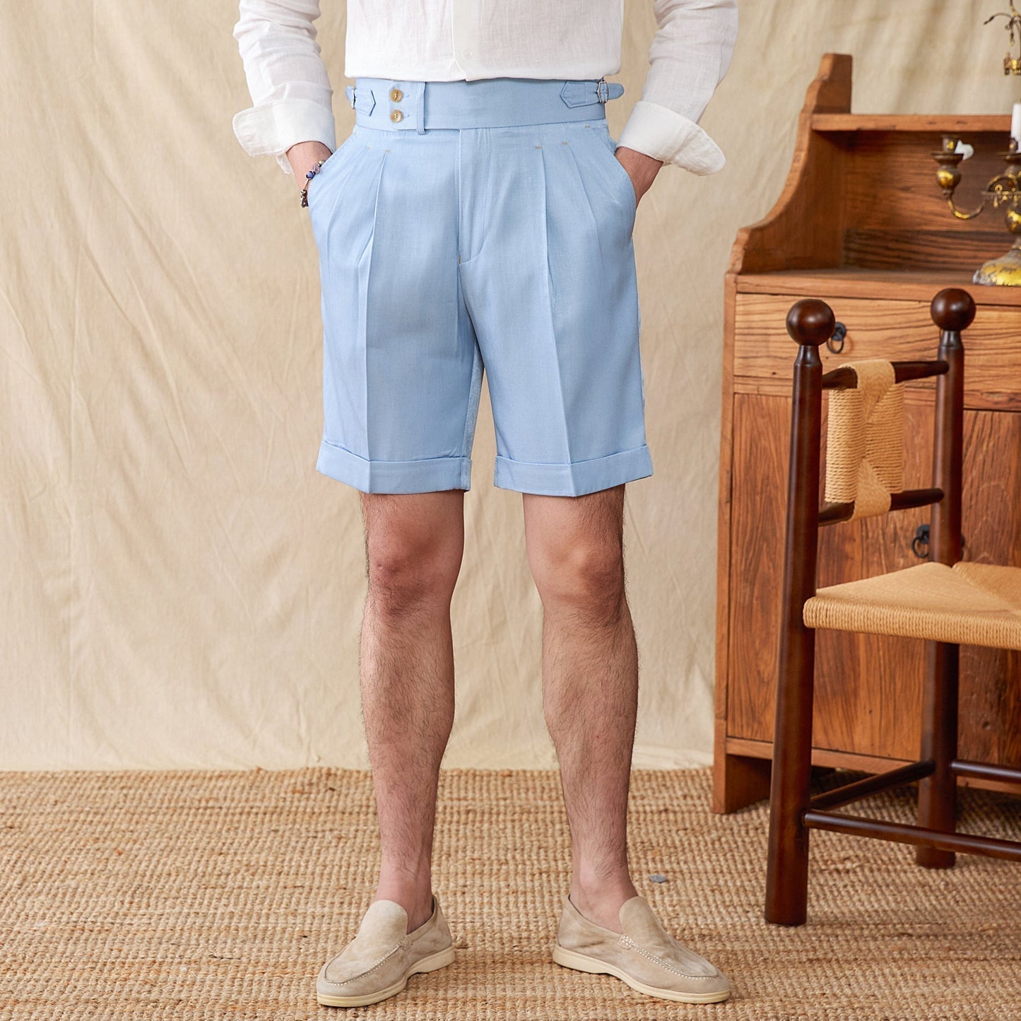 Pleated Cotton Blend Bermudas St. Barts