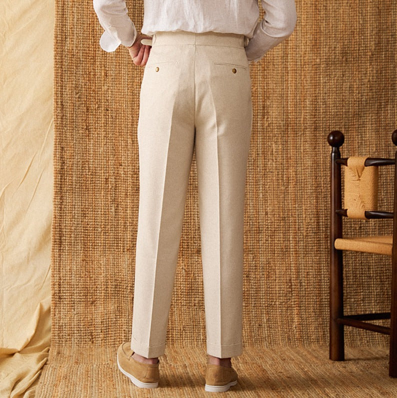 Monaco Double Pleat Linen Trousers