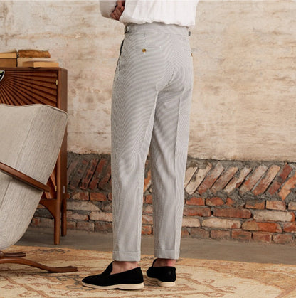 Double pleated straight seersucker trousers Cannes