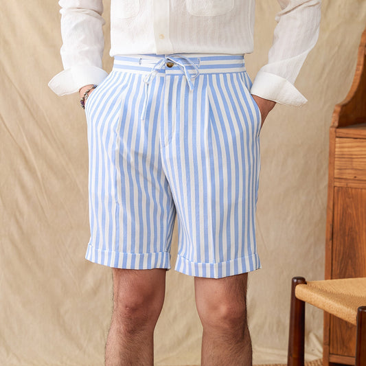 Pleated Seersucker Striped Bermuda Shorts Portofino
