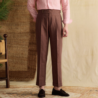 Portofino Double Pleat Straight-Leg Linen Trousers