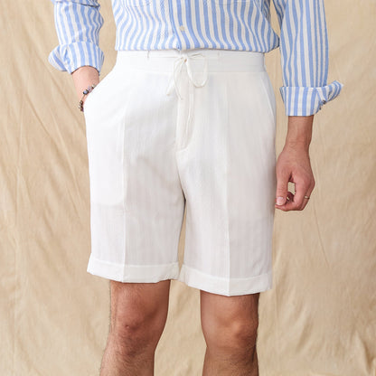 Pleated Seersucker Striped Bermuda Shorts Portofino