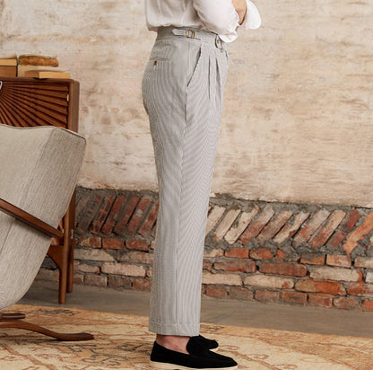 Double pleated straight seersucker trousers Cannes