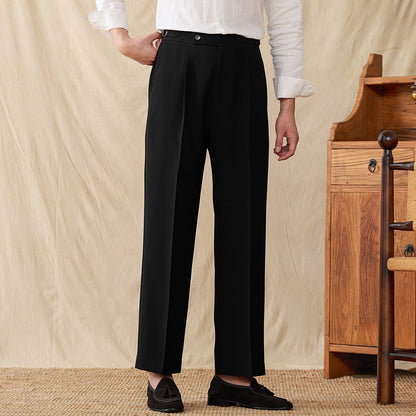 Pleated Straight Leg Trousers in Urban Cotton Blend