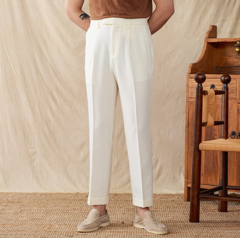 Pleated Straight Trousers in Cotton Blend "Business"