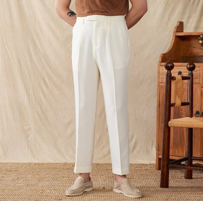 Pleated Straight Trousers in Cotton Blend "Business"
