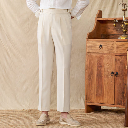 Straight Trousers with Double Pleats in Linen Blend St. Maxime