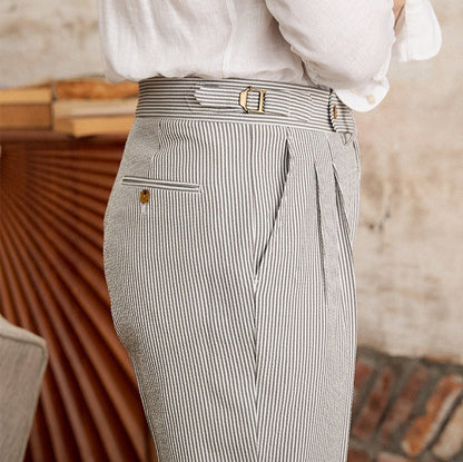 Double pleated straight seersucker trousers Cannes