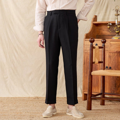 Pleated Straight Trousers in Cotton Blend "Business"