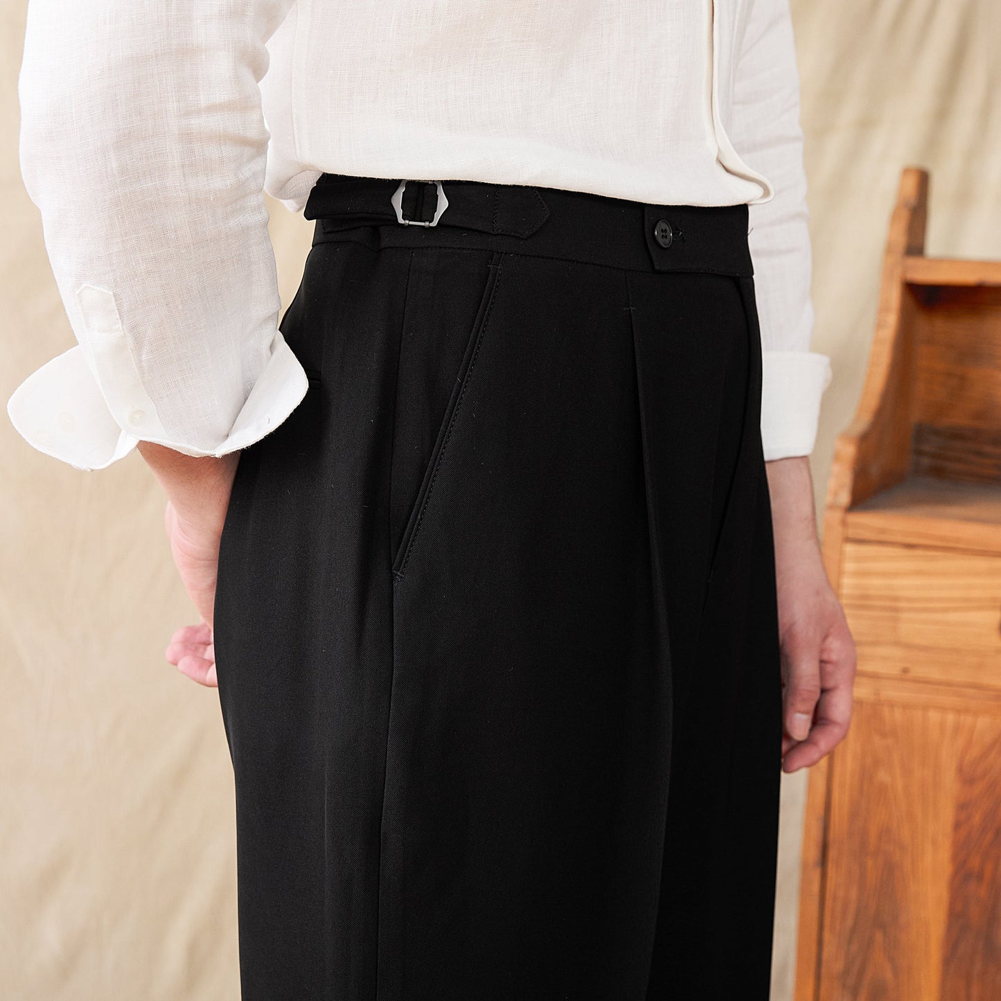 Pleated Straight Leg Trousers in Urban Cotton Blend