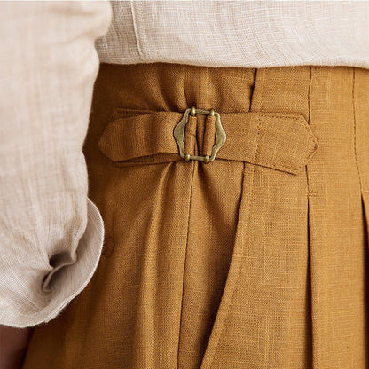Semplice Trousers in Linen Blend with Double Pleat and Straight Cut