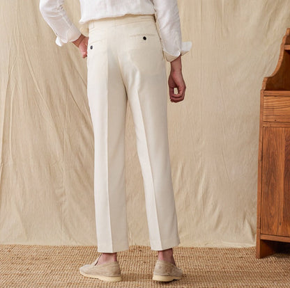 Straight Trousers with Double Pleats in Linen Blend St. Maxime