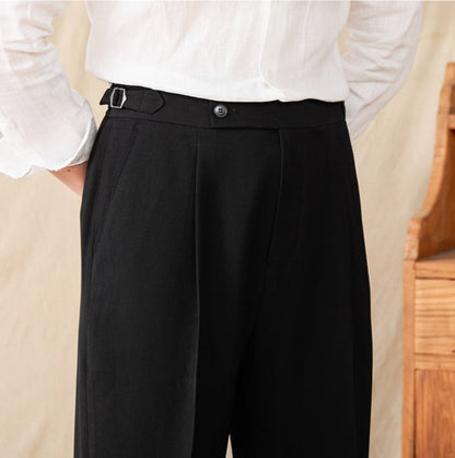 Pleated Straight Leg Trousers in Urban Cotton Blend