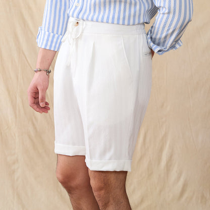 Pleated Seersucker Striped Bermuda Shorts Portofino