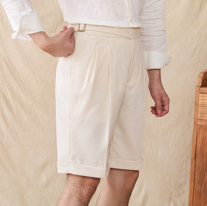 Gurka Pleated Bermudas in Linen Blend Roma