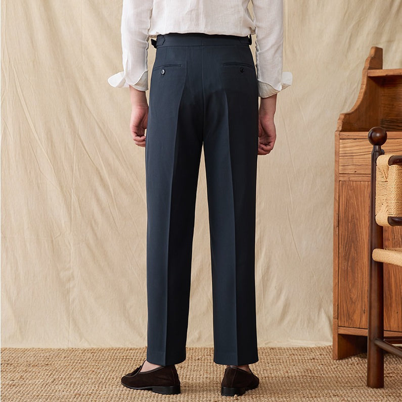 Pleated Straight Leg Trousers in Urban Cotton Blend