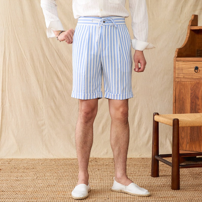 Pleated Seersucker Striped Bermuda Shorts Portofino