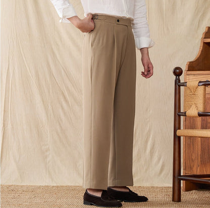 Pleated Straight Leg Trousers in Urban Cotton Blend