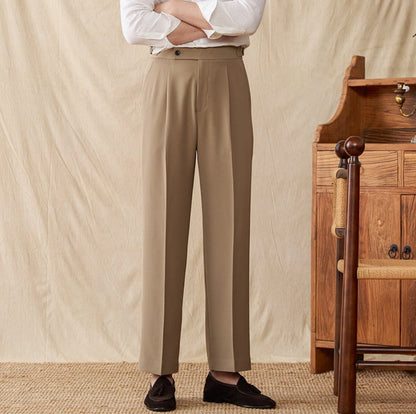 Pleated Straight Leg Trousers in Urban Cotton Blend