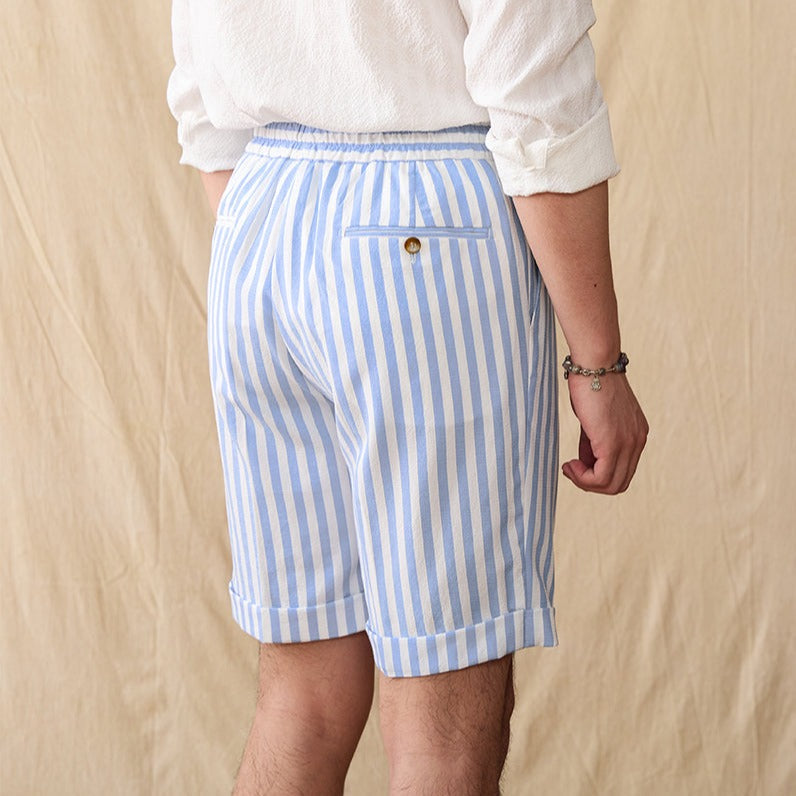 Pleated Seersucker Striped Bermuda Shorts Portofino