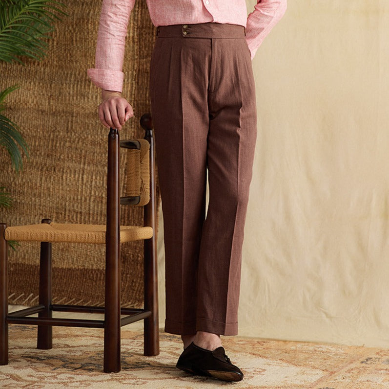 Portofino Double Pleat Straight-Leg Linen Trousers