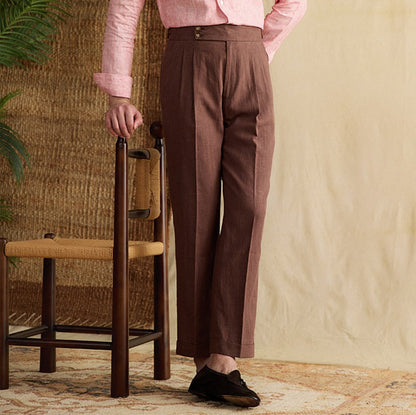 Portofino Double Pleat Straight-Leg Linen Trousers