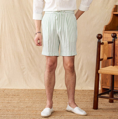 Pleated Seersucker Striped Bermuda Shorts Portofino