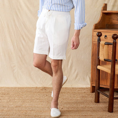 Pleated Seersucker Striped Bermuda Shorts Portofino