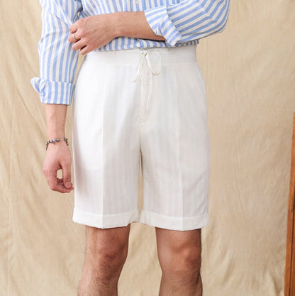 Pleated Seersucker Striped Bermuda Shorts Portofino