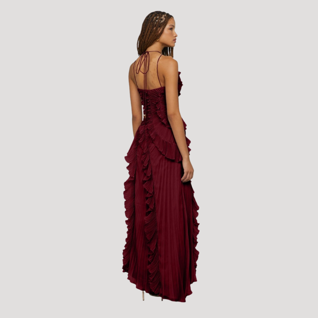Women’s Elegant Occasion Halter Neck Frill Midi Dress
