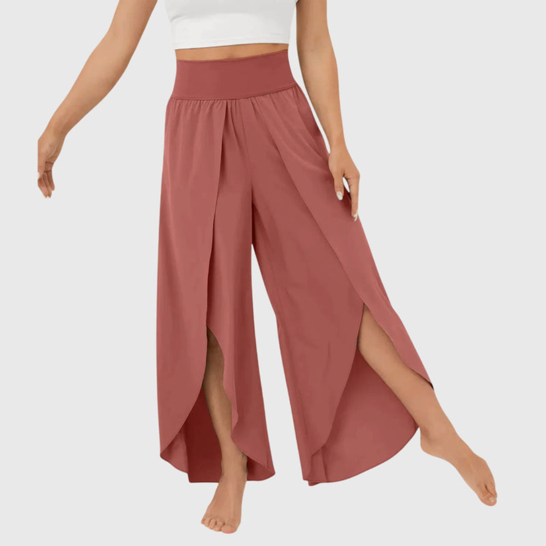 Women’s Elasticated High Waist Wide Leg Split Hem Trousers