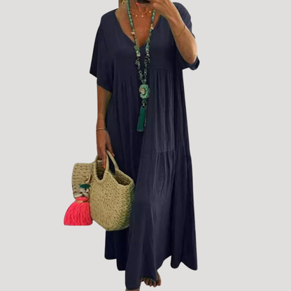 Boho V-Neck Tiered Maxi Dress for Holiday and Beach Days