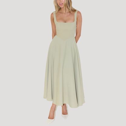 Women’s Elegant Wedding Guest Square Neck Midi Dress