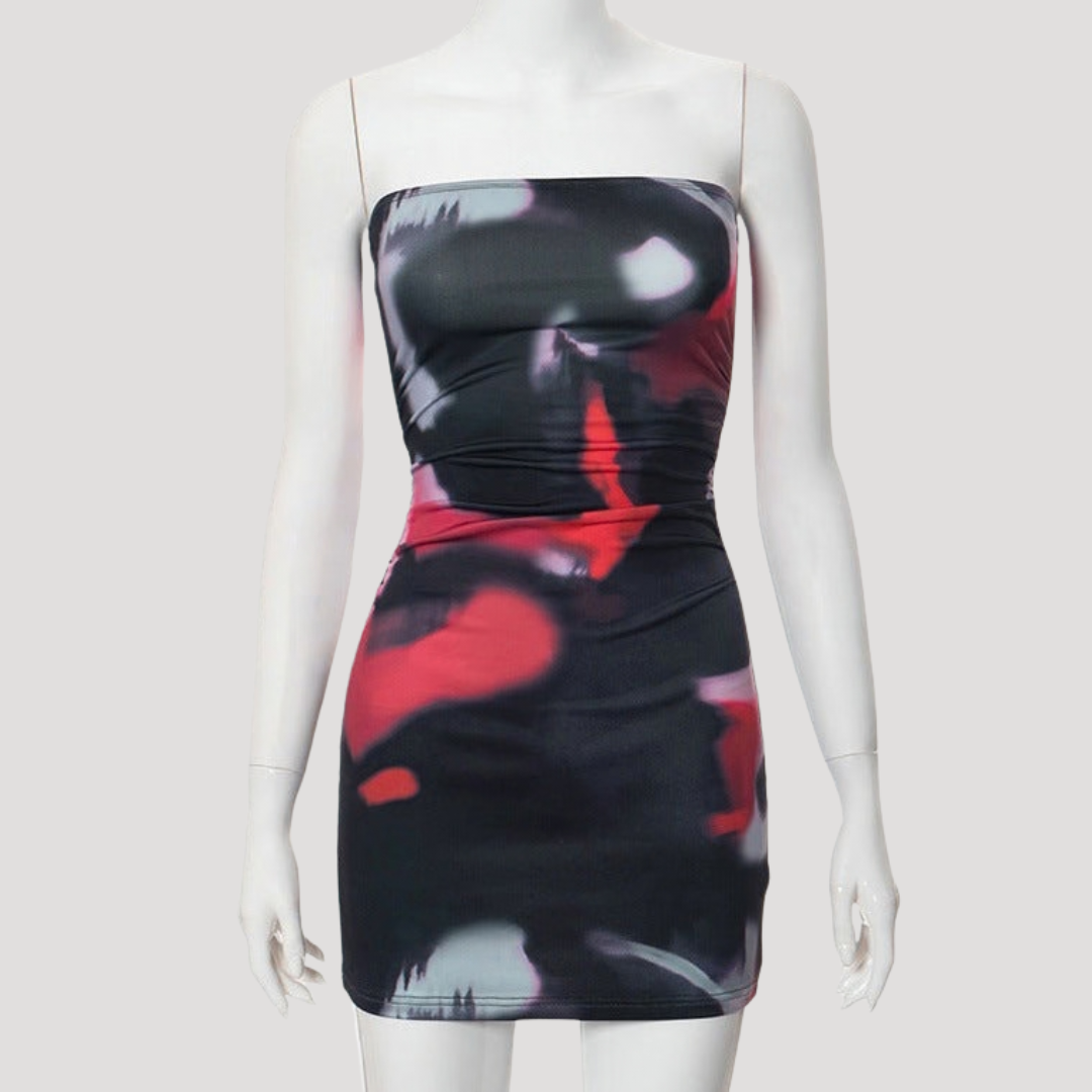 Strapless Mini Bodycon Dress with Abstract Print