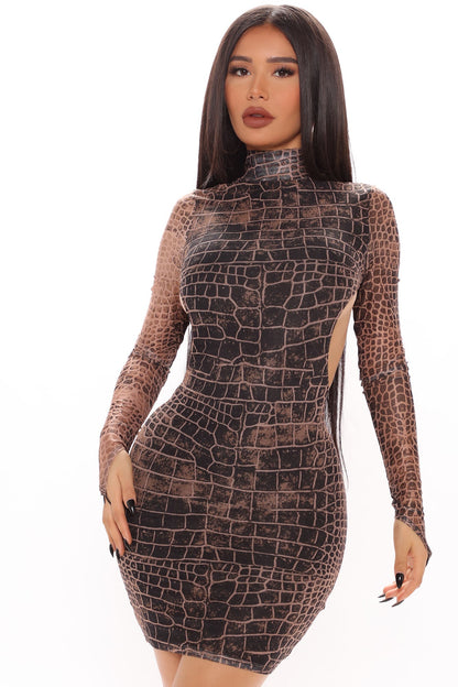 Mini Knit Dress - Brown/Combo