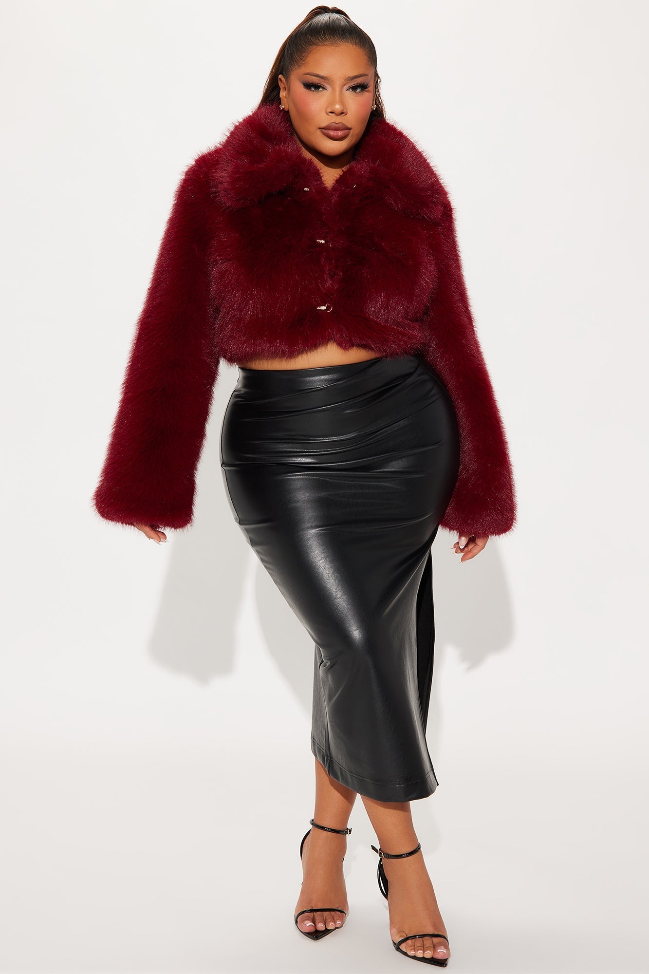 Faux Fur Coat "Kind Of Bossy" - Burgundy