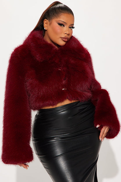 Faux Fur Coat "Kind Of Bossy" - Burgundy