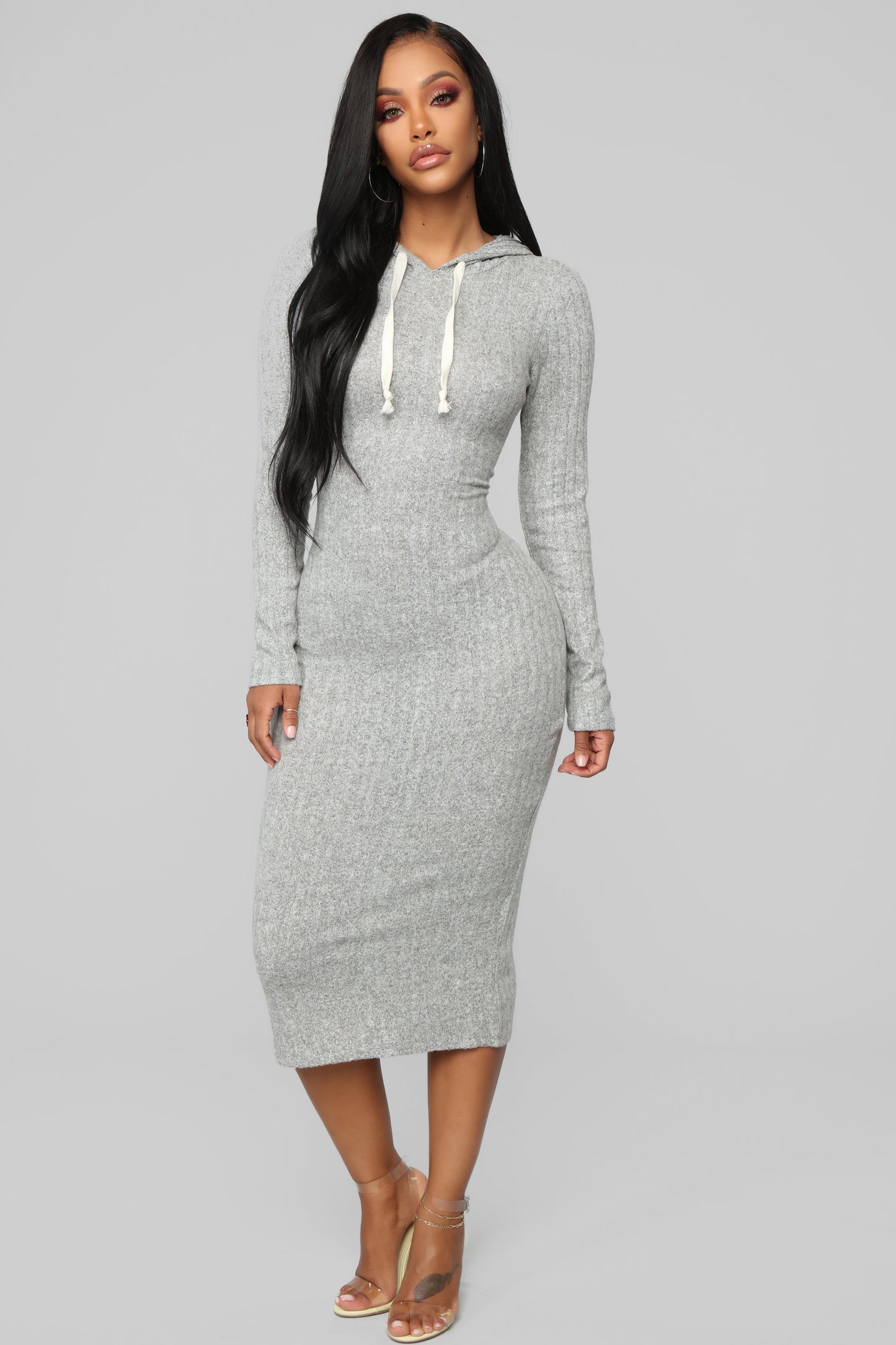 Play By Play Hoodie Dress - Grey Melange
