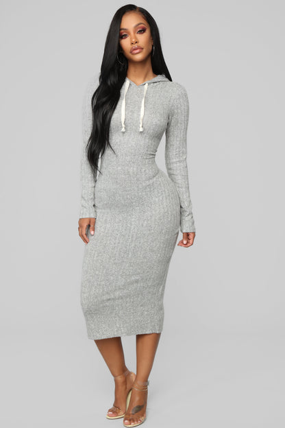 Play By Play Hoodie Dress - Grey Melange