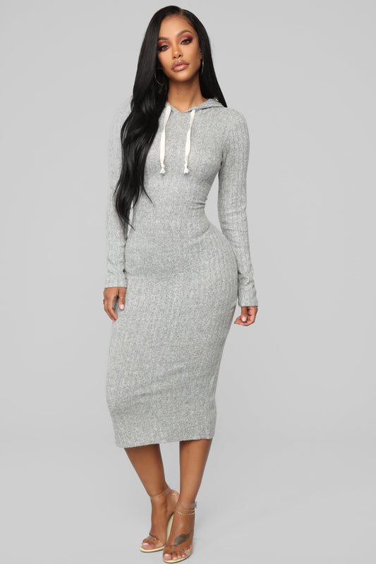 Play By Play Hoodie Dress - Grey Melange